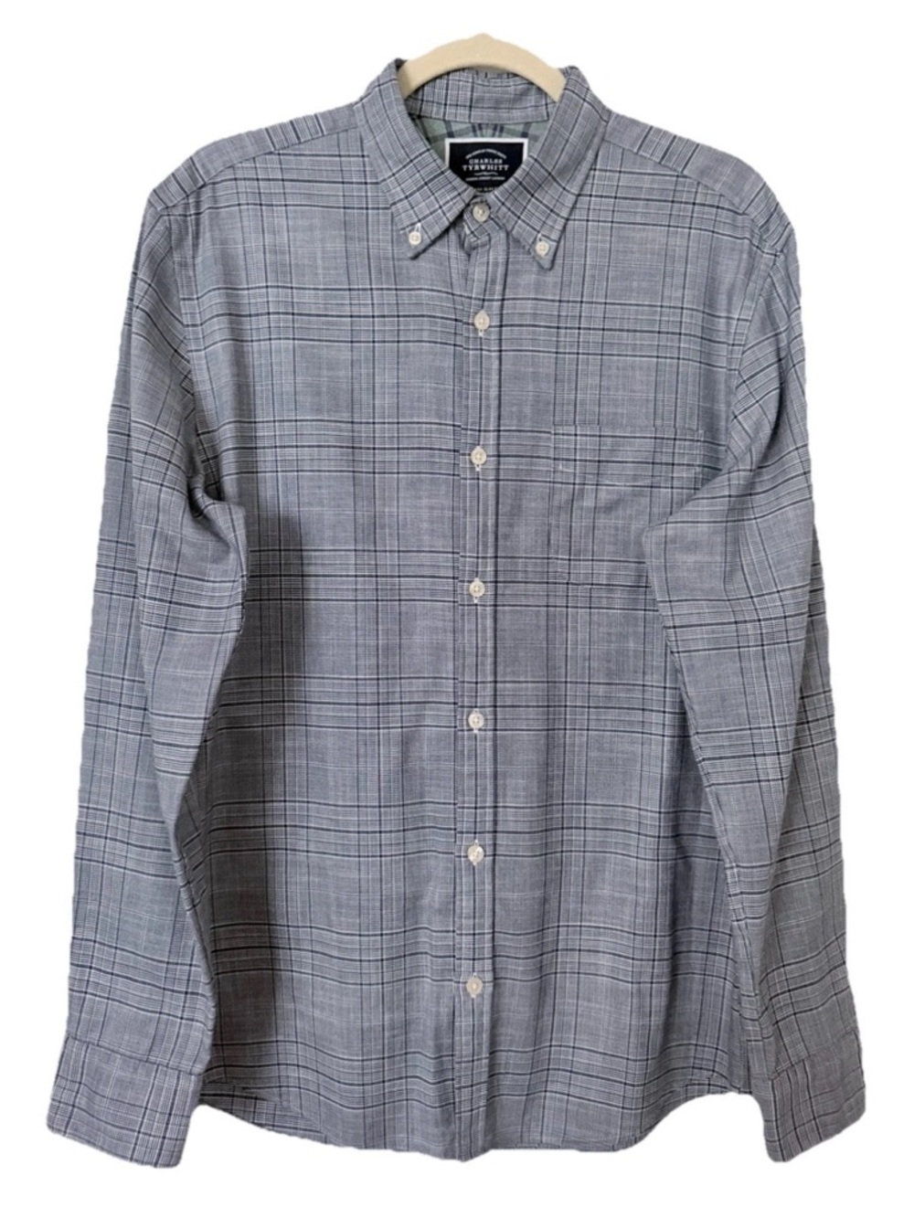Charles Tyrwhitt Shirt Mens Medium Gray Plaid Extra Slim Fit Non-Iron Button Up
